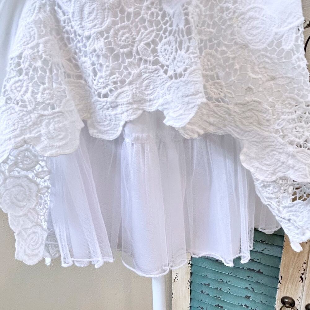 Coastal Cowgirl White Ruched Ruffles with eyelet Dress Small Cottage Coquette - Picture 5 of 9